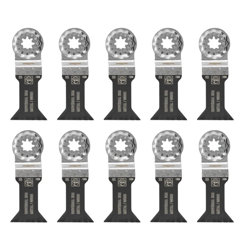 Fein Starlock E-Cut Universal Saw Blade - Precision Cutting for Wood, Drywall & Plastics, Bimetal with Wavy Universal Teeth, 1-3/4" Medium Width, 2-1/8" Length, 10-Pack - 63502223290 - Image 1